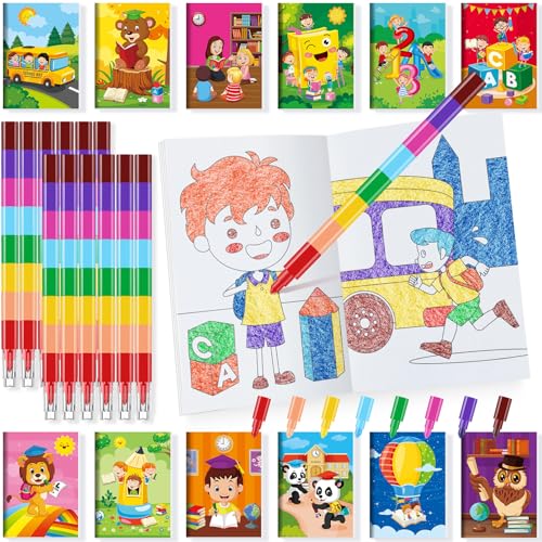 BenLouis 24 Kindergarten Coloring Books with 24 Crayons for Kids Bulk - style: Preschool
