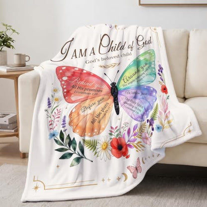 Christian Butterfly Blanket, 50×60in Soft Faith Flannel Blanket - color: Christian Blanket-03