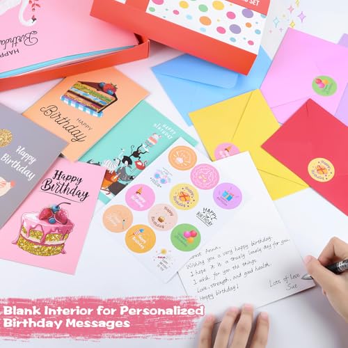 50 Pack Assorted Birthday Cards with Envelopes & Stickers, Blank Happy Birthday Cards Bulk Box Set, 4 x 6 Inches, 50 Unique Designs for Women, Kids, Family, Friends, Work, Office