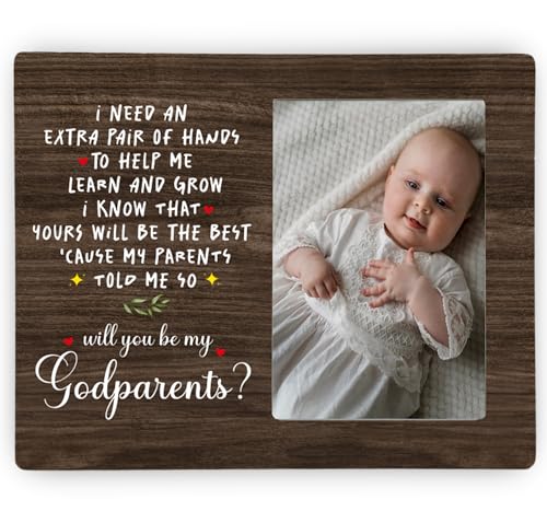 Will You Be My Godparents Picture Frame, Godparents Appreciation Photo Frame Gifts, Godparents Proposal Wooden Frame, 4x6 inch Photo - style: Will You Be My Godparents