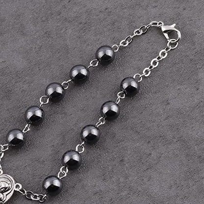 Hematite Beads Auto One Decade Car Rosary Clasp Terra Jerusalem Medal - style: Black