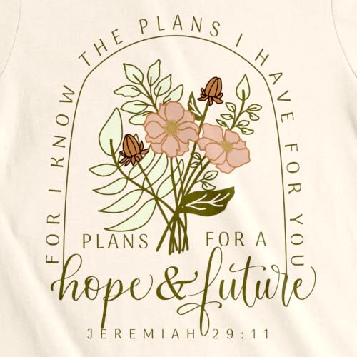Christian Shirts for Women, Bible Verse Scripture, Jesus Faith Graphic Tee - color: Jeremiah 29:11 - Cream, size: Medium