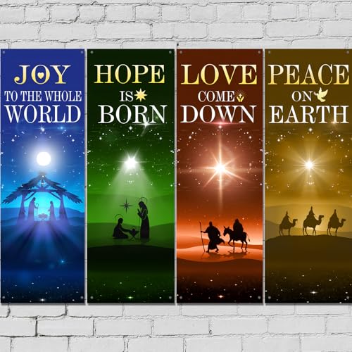 Hahafelt 4 Pcs Advent Church Banners for Sanctuary Wall, 2 x 6 ft - style: Advent