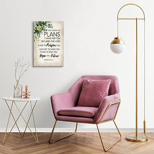 For I Know The Plans I Have for You Bible Verse Wall Art Framed Motivational Quote Poster Retro Religious Christian Pictures Wall Decor (16x24in,Framed) - size: 16x24in