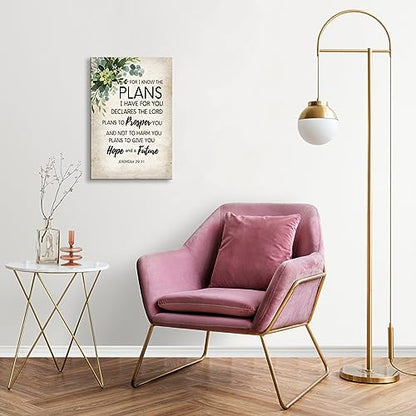 For I Know The Plans I Have for You Bible Verse Wall Art Framed Motivational Quote Poster Retro Religious Christian Pictures Wall Decor (16x24in,Framed) - size: 16x24in