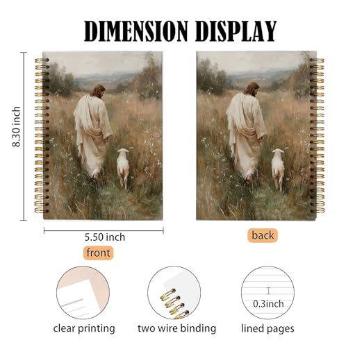 bitCNY Jesus Leaves the 99 Sheep Christian Spiral Notebook, Jesus and Lamb Religious Notebook Journal for Women Church, Christian Gifts for Women, Prayer Journal, 5.5x8.3 Inch - color: Jesus and Lamb 2