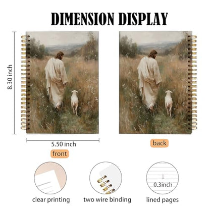 bitCNY Jesus Leaves the 99 Sheep Christian Spiral Notebook, Jesus and Lamb Religious Notebook Journal for Women Church, Christian Gifts for Women, Prayer Journal, 5.5x8.3 Inch - color: Jesus and Lamb 2