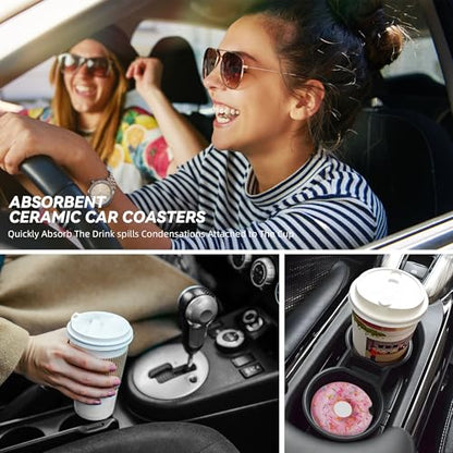 Colorful Donut Pink Car Cup Holder Coasters 2 Pack 2.63" for Women - color: Pink