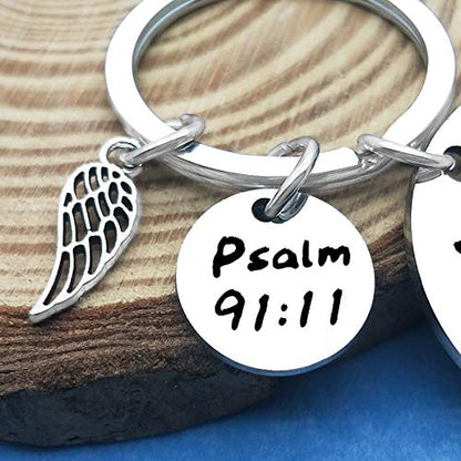 Dabihu Christian Gift Keychain Religious Gift Bible Verse Keyring Baptism Christmas Easter Birthday First Communion Gift - color: For He Will Order His to Protect You Wherever You Go Silver Keychain