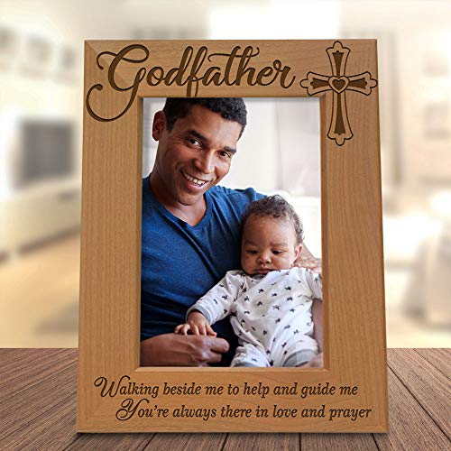 KATE POSH - Godfather Engraved Natural Wood Picture Frame, Cross Decor, Baptism Gifts, Religious Catholic Gifts (4" x 6" Vertical) - size: 4x6 Vertical (Godfather)