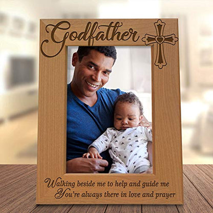 KATE POSH - Godfather Engraved Natural Wood Picture Frame, Cross Decor, Baptism Gifts, Religious Catholic Gifts (4" x 6" Vertical) - size: 4x6 Vertical (Godfather)