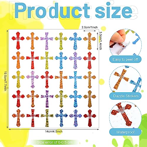 Ctosree 540 Pcs Glitter Christian Crosses Stickers Religious Reward Sticker