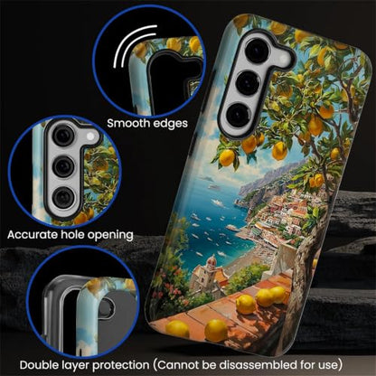 Compatible with Samsung Galaxy S23 Plus Full Body Matte Case Hard Shell Shockproof Screen Lens Protection for Girl Boy Cute Pattern Italian Coast Amalfi Lemon Mediterranean Sea - color: Italian Coast Amalfi Lemon Mediterranean Sea, size: Samsung Galaxy S2