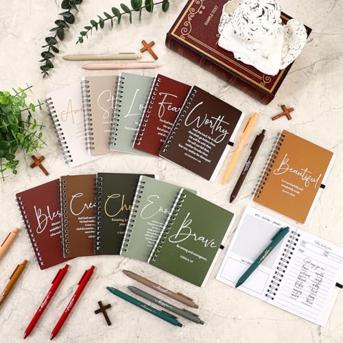 Kosiz 12 Sets Christian Notebook, Bible Study Prayer Pen, Retro Christian - color: Retro Christmas