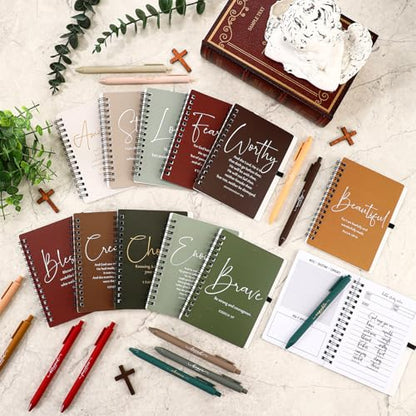 Kosiz 12 Sets Christian Notebook, Bible Study Prayer Pen, Retro Christian - color: Retro Christmas