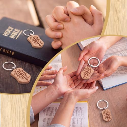 Nosiny 30/50 Pcs Christian Wooden Keychains for Men Bible Verse Shield Keychain Religious Faith Gifts Bulk for Dad Pastor