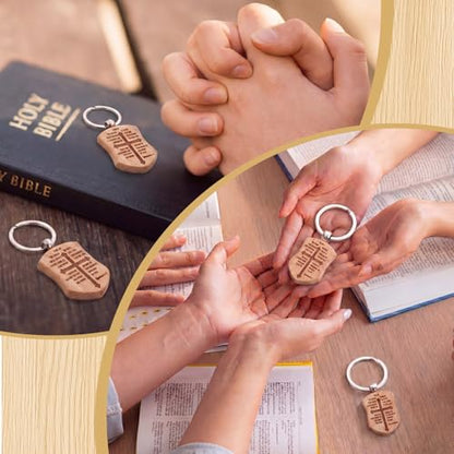Nosiny 30/50 Pcs Christian Wooden Keychains for Men Bible Verse Shield Keychain Religious Faith Gifts Bulk for Dad Pastor
