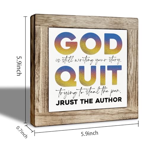 Christian Wooden Desk Decor Sign, God Is Still Writing Your Story Quote, Inspirational Faith Tabletop Sign for Home Office, Trust God Motivational Decor 5.9x5.9 Inches - color: color13