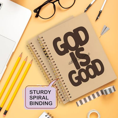 Yhtrg God Is Good Christian Spiral Hardcover Notebook, Tan Chocolate Brown Inspirational Writing Journal, Minimalist Neutral Religious Faith Prayer Notebook for Bible Study Daily Journaling, 5.5x8.3 - color: Tan Chocolate