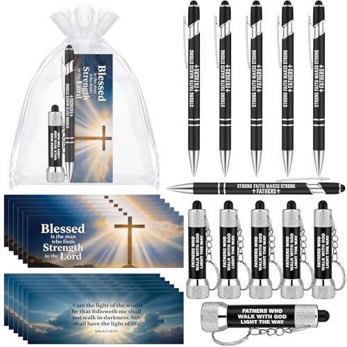 Jutom 18pcs/6 Sets Christian Gifts for Church Bulk 6 Christian Faith LED Flashlight Keychain 6 Bible Stylus Pens 6 Bookmarks for Men of God - style: Fathers of Faith