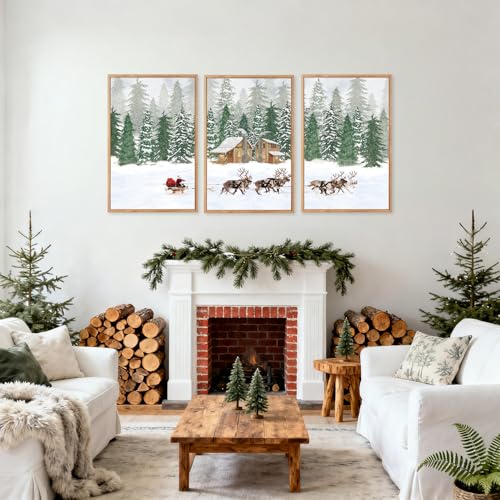 CHDITB 3 Pcs Santa Reindeer Sleigh Framed Canvas Wall Art 16x24 Inch - color: Santa Claus Reindeer Sleigh, size: 16"L x 24"W