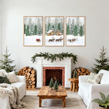CHDITB 3 Pcs Santa Reindeer Sleigh Framed Canvas Wall Art 16x24 Inch - color: Santa Claus Reindeer Sleigh, size: 16"L x 24"W