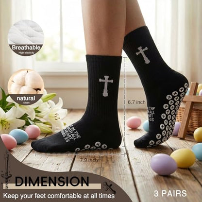 3 Pair Grip Christian Soccer Socks,Easter,Christmas Gift for Men - color: Proverbs 3:5 - Black
