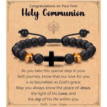 Leyung Cross Bracelet Gifts for Boys, Easter Basket Stuffers Baptism Gifts - color: First Communion