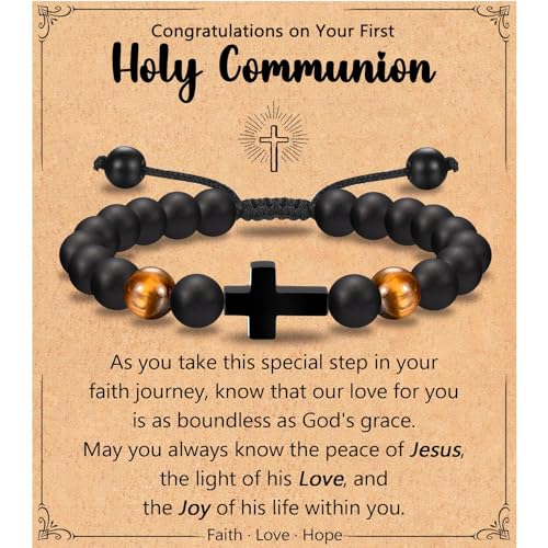 Leyung Cross Bracelet Gifts for Boys, Easter Basket Stuffers Baptism Gifts - color: First Communion