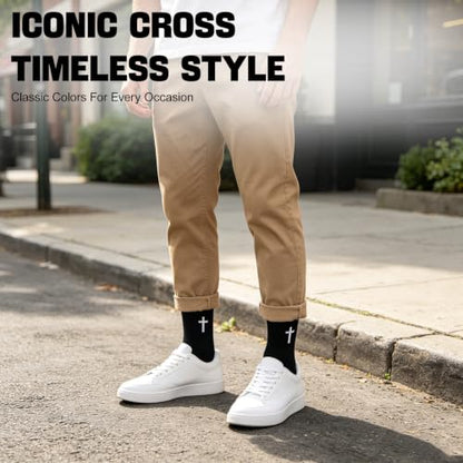 8 Pairs Cross Socks, Christian Socks for Men Women,US Size 6-12 - color: White - 8