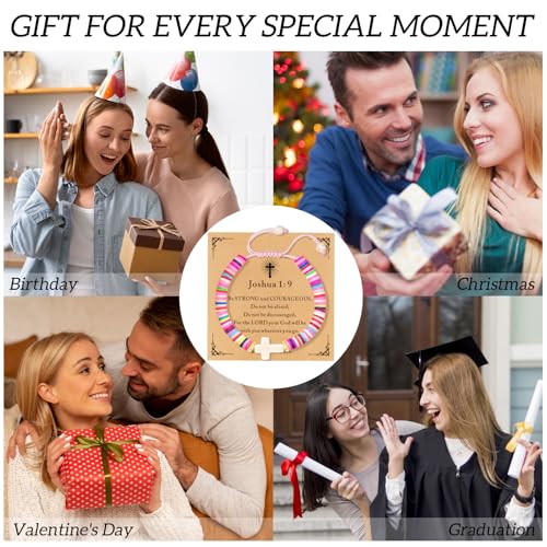 Cute Cross Bracelet Teen Girl Gifts Trendy Stuff Christian Gifts for Kids/Girls/Boys/Teens/Women Jewelry Colorful Jesus Bracelets Christmas Religious Communion Baptism Confirmation Gifts - color: 2-Be Strong and Courageous