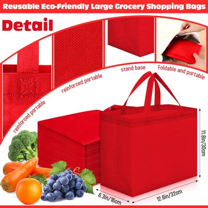 Windyun Reusable Grocery Bags Non Woven with Handles - color: Red