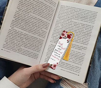 WIRESTER Set of 2 Metal Bookmarks with Light Gold Tassel for Students, Reader, Teachers, Book Lovers - Christian Quotes Proverbs 3:5-6, Christian Quotes Romans 12:12 - color: Christian Quotes Proverbs 3:5-6, Romans 12:12