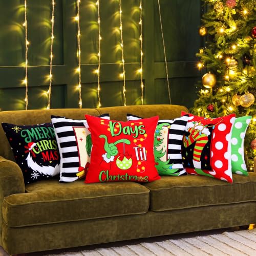 FuWeave 6 Pcs Christmas Pillow Covers 18 x 18 Inch Decorative Lime Green Red Xmas Pillow Cushion Case Pillowcase Square Christmas Pillow Covers for Home Sofa Couch Decorations(Ho Ho Ho) - style: Ho Ho Ho