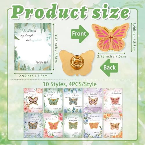40 Sets Christian Pins, Christian Party Favors, 40 Gold Plated Butterfly Bible Verse Lapel Pin with 40 Scripture Quote Cards for Women Mothers Day Church Gifts Religious Party Favors