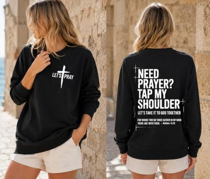 Christian Sweatshirts For Women Need Prayer Tap My Shoulder Hoodie Sweater - color: Black, size: Small