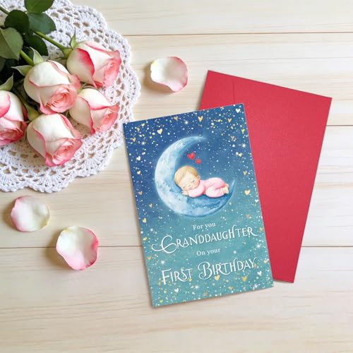 Ogeby Cute First Birthday Card for Granddaughter, Starry Themed 1st Bday from Grandpa Grandma, For You Granddaughter on Your First Birthday - color: #625