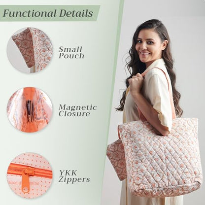 Maison d' Hermine Shopping Bags Cotton Quilted Tote Bag with Zipper Pockets - color: 042 - Fair Isle