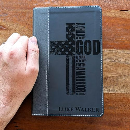 Personalized NIV Bible, Large Print, Custom Holy Cross Bible, New International Version | Man of Faith, Black - color: Black Personalized Leather