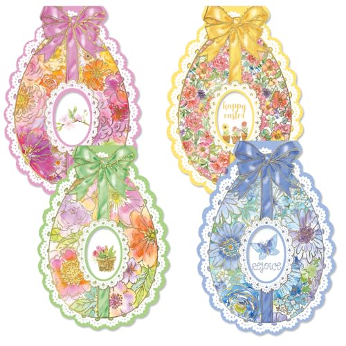 Current Deluxe Die Cut Easter Egg Value Greeting Card Set - Value Pack of 8 Cards for Kids & Adults With White Envelopes, 4 Design Prints, Large 5" x 7" Greetings - color: Die-cut Egg