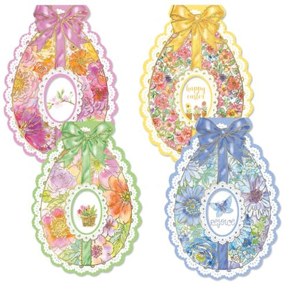 Current Deluxe Die Cut Easter Egg Value Greeting Card Set - Value Pack of 8 Cards for Kids & Adults With White Envelopes, 4 Design Prints, Large 5" x 7" Greetings - color: Die-cut Egg