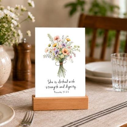 Bible Verse Cards with Wood Stand, 48 Prayer Cards for Daily Display - color: Wildflower