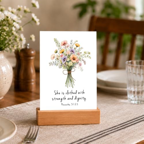 Bible Verse Cards with Wood Stand, 48 Prayer Cards for Daily Display - color: Wildflower