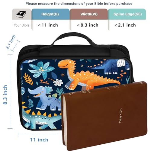 Bible Cover for Women Kids, Bible Carrying Case Church Bag Bible Protective with Zippered Back Pocket, Gift for Adults Lady Women Men, Dinosaur Pattern - color: Dinosaur Pattern