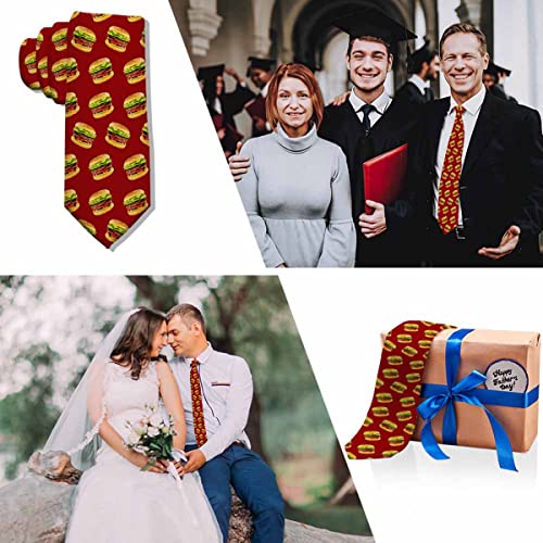 Black Dots Men's Neckties Retro Classic Circle Geometry Men's Tie for Mens Teens Business Work Casual Wedding Party - color: Red Hamburger