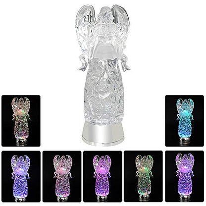 Wondise Color Changing Angel Lighted Snow Globe Water Lamp with 6H Timer - color: 11” Angel Reading