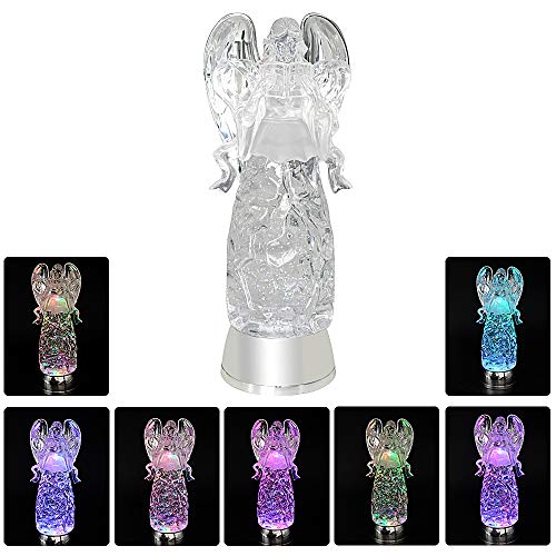 Wondise Color Changing Angel Lighted Snow Globe Water Lamp with 6H Timer - color: 11” Angel Reading