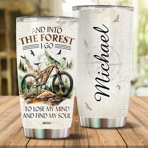 Personalized Mountain Biking Gifts for Women Men Insulated Stainless Steel Tumbler 20oz With Lid Travel Cup Coffee Mug Water Bottle Cyclist Gift for Mom Dad Husband Wife - color: BICYCLE