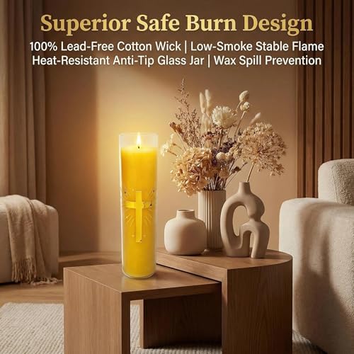 Beeswax Candles, 128-Hour Glass Jar Pillar, Unscented Yellow - color: Yellow