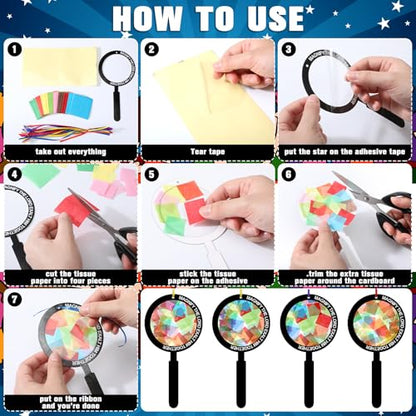 Motipuns 32 Sets Suncatcher Craft Kits for Kids, Magnify Glass Tissue Paper - style: VBS Sunday School